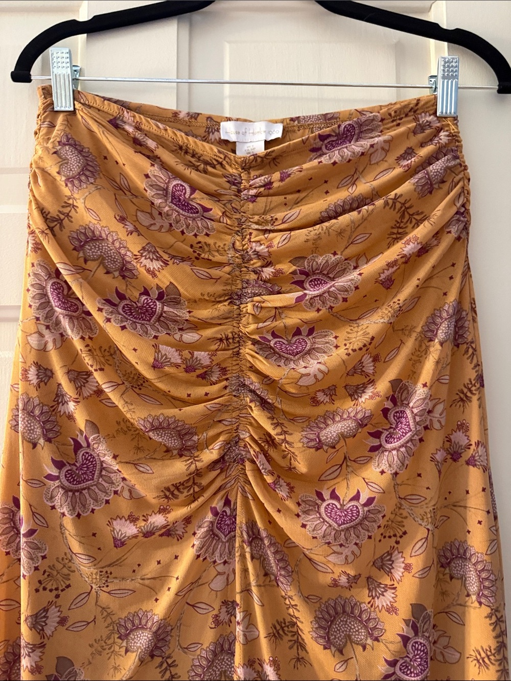 House of Harlow 1960 Mustard Floral Ruched Maxi Skirt - Picture 2 of 9